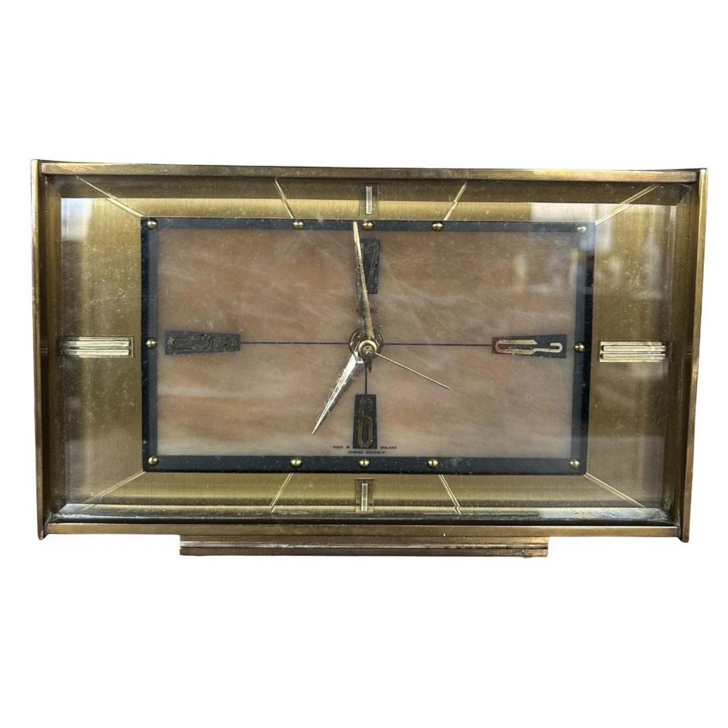 Mid Century Modern Metamec Brass and Lucite Marble Table Clock
