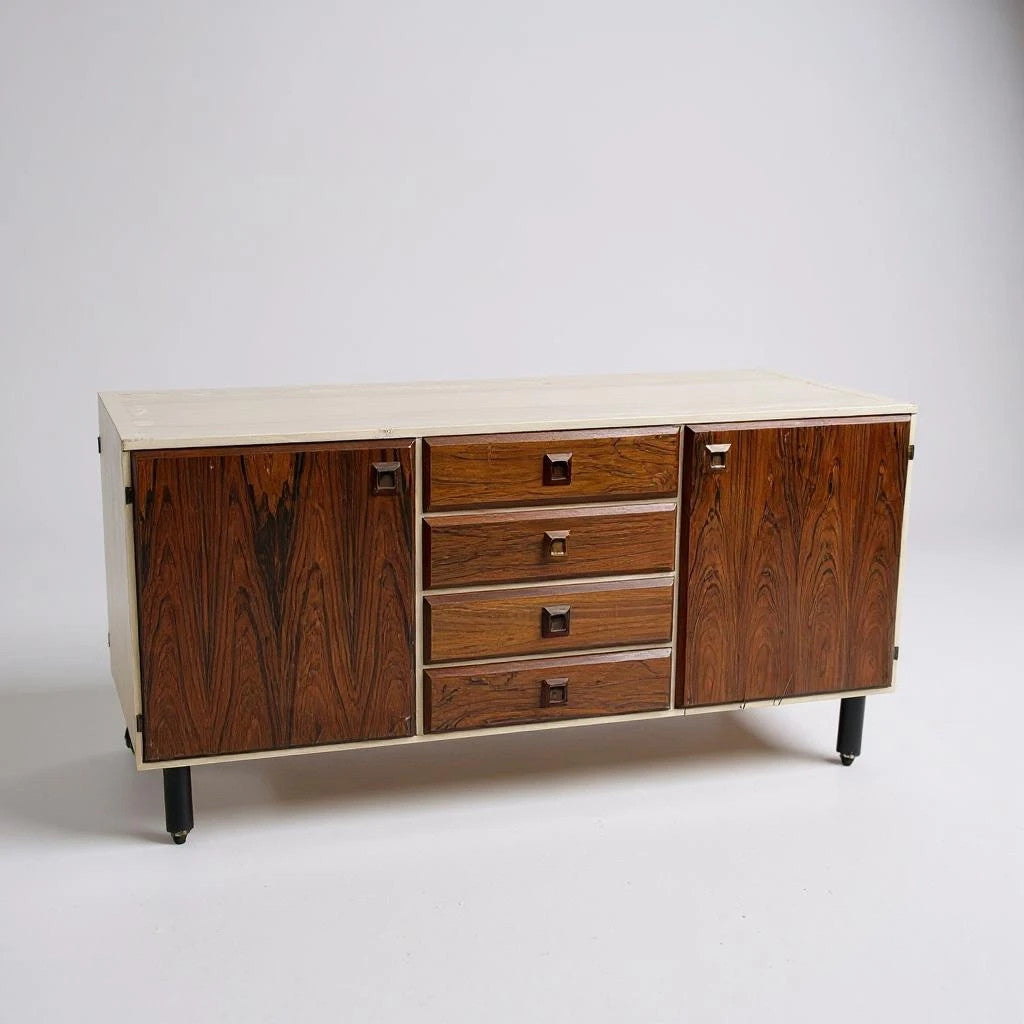 Mid Century Modern Space Age and Rosewood Norwegian Small Sideboard Credenza Cabinet