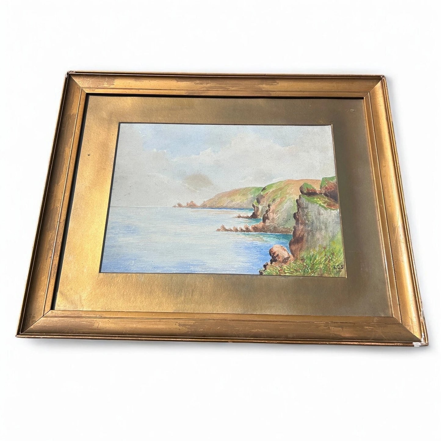 Vintage 1950s Coastal Landscape Watercolour Painting