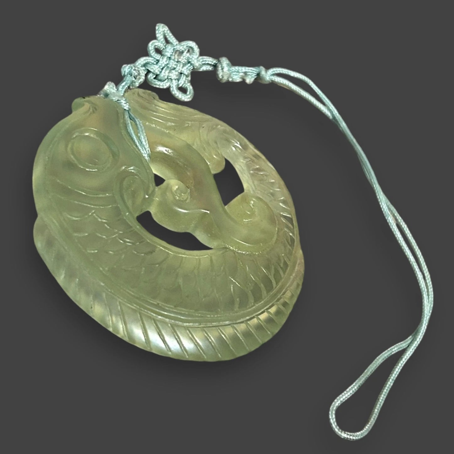 Vintage 1970s Jade Koi Fish Chinese Pendant