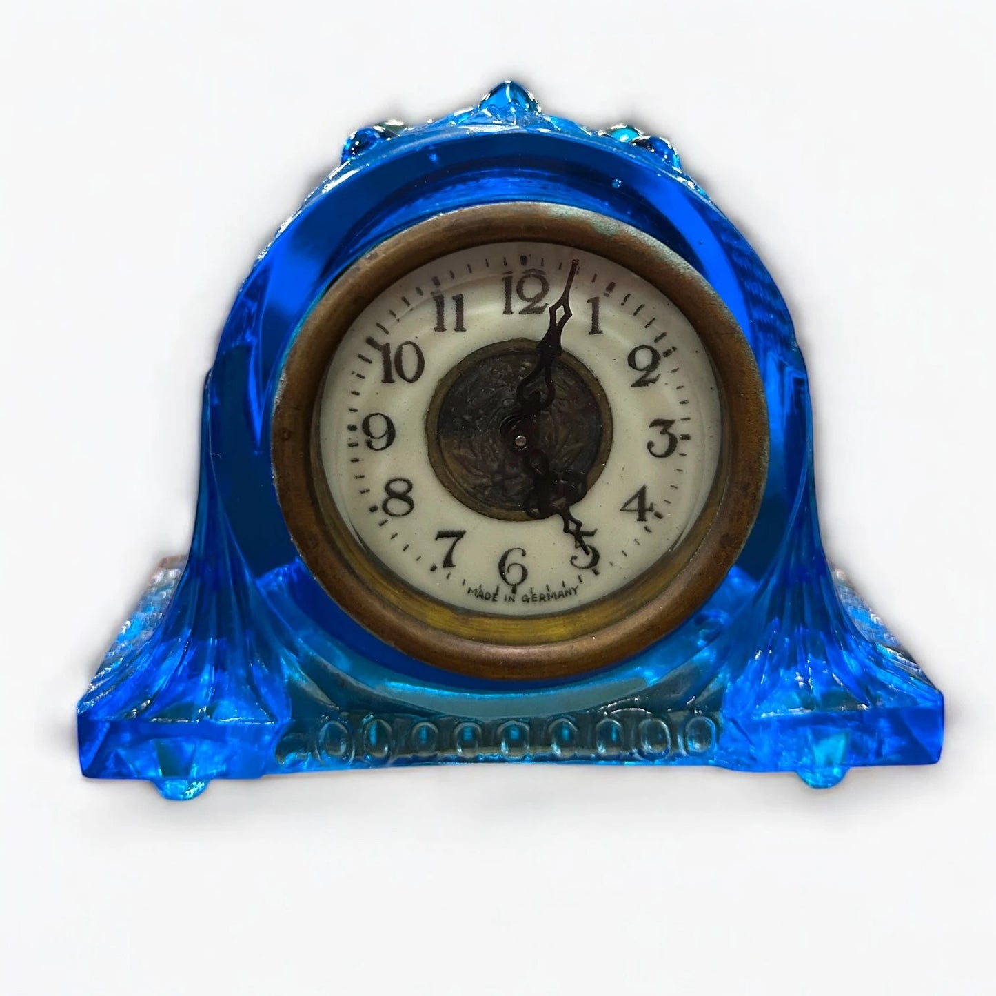 Vintage 1950s Blue Glass Crystal Table Clock