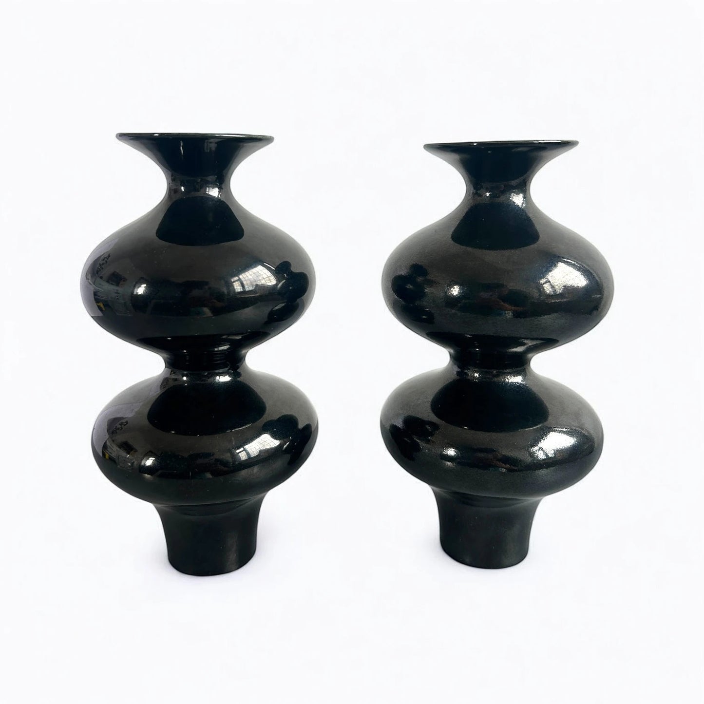 Mid Century Modern Pair of Ebony Contemporary Vases