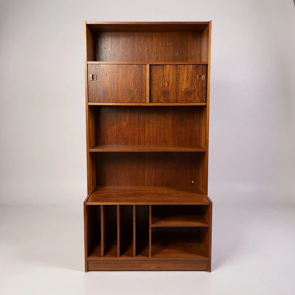Danish Rosewood Wall Unit | Mid Century Bookcase with Vinyl Storage