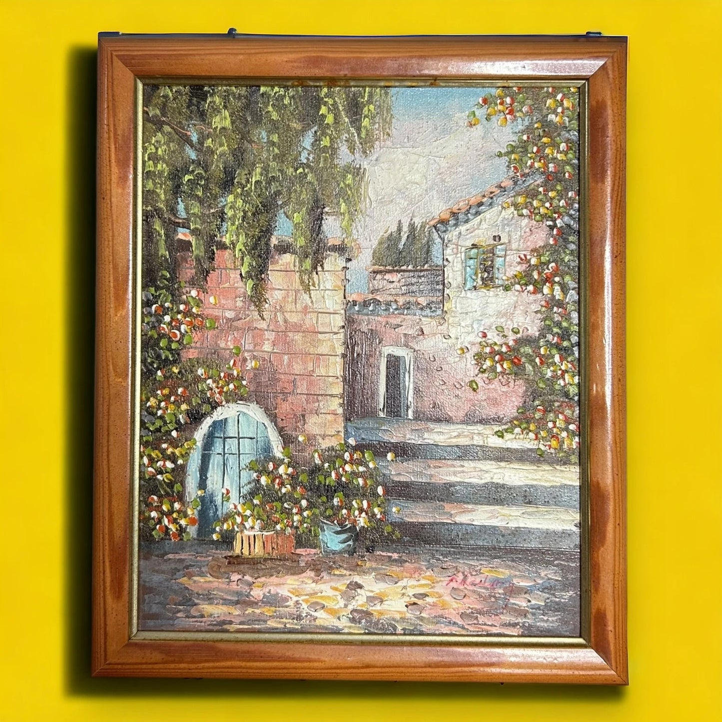 Vintage 1970s Mediterranean Scene Oil Painting