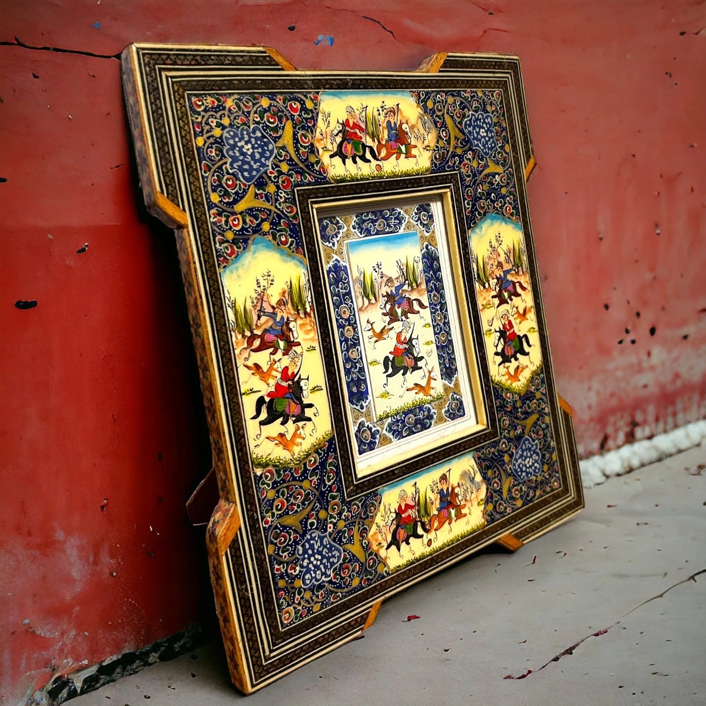 Vintage 1950s Persian Khatam Mosaic Watercolour Painting