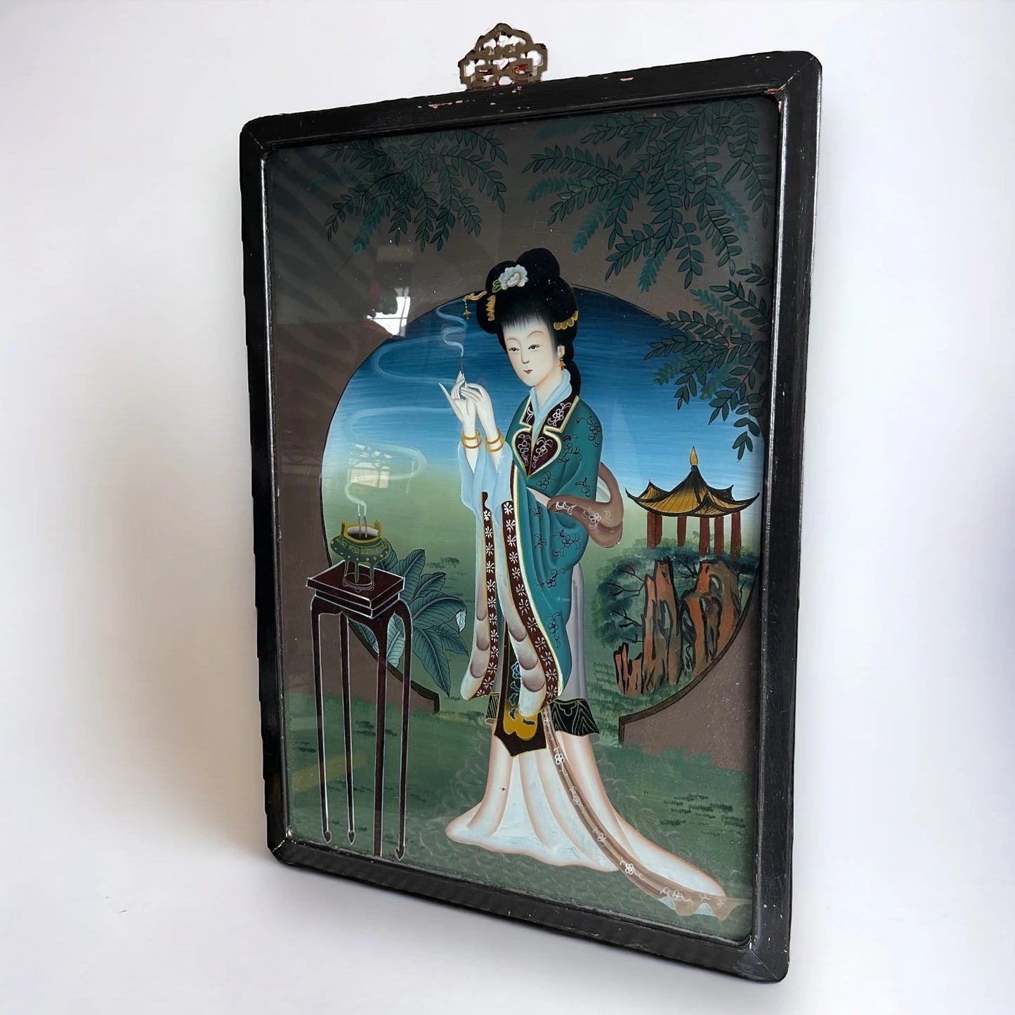 Vintage Chinese reverse glass painting picture frame