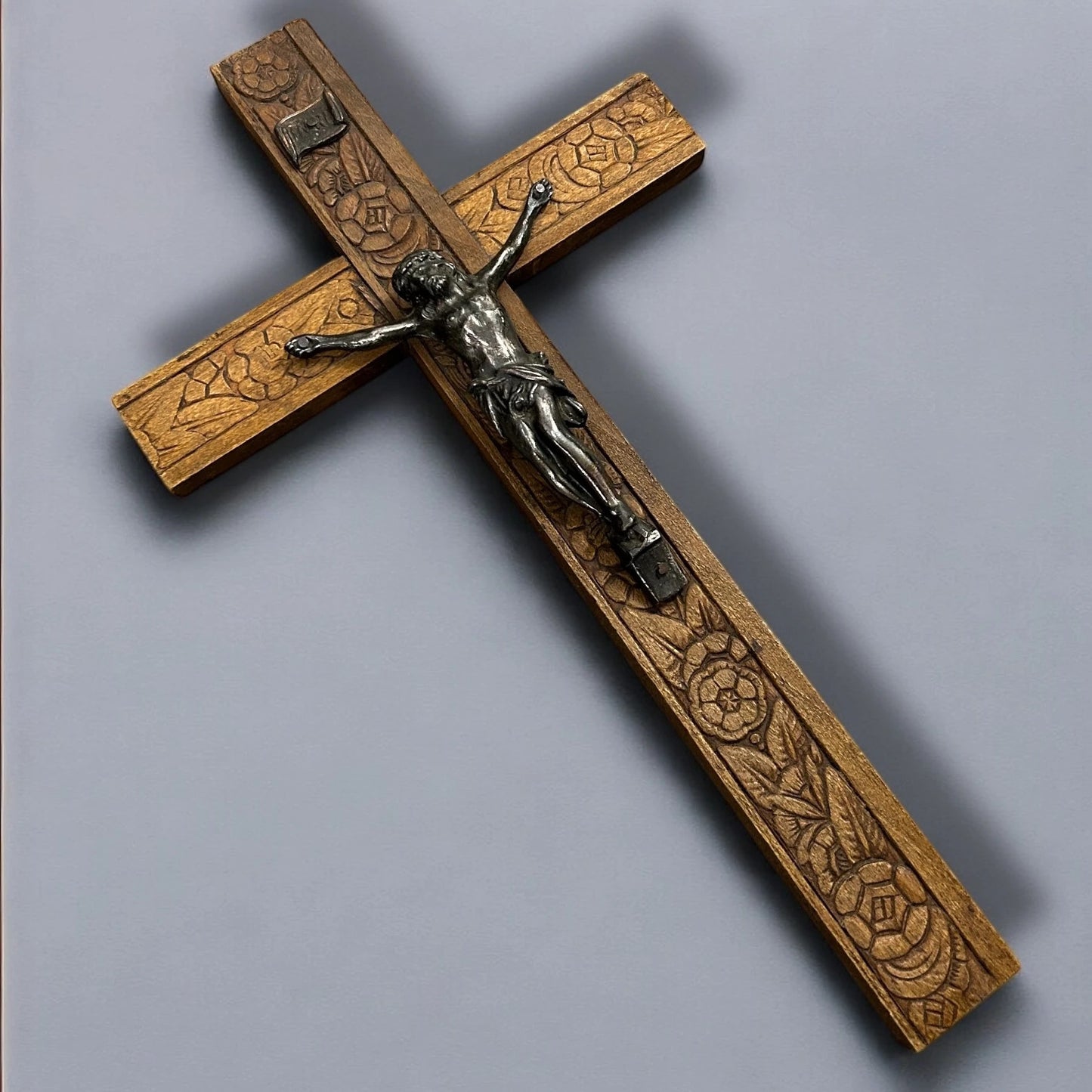 Antique Handcarved Wood Jesus Crucifix