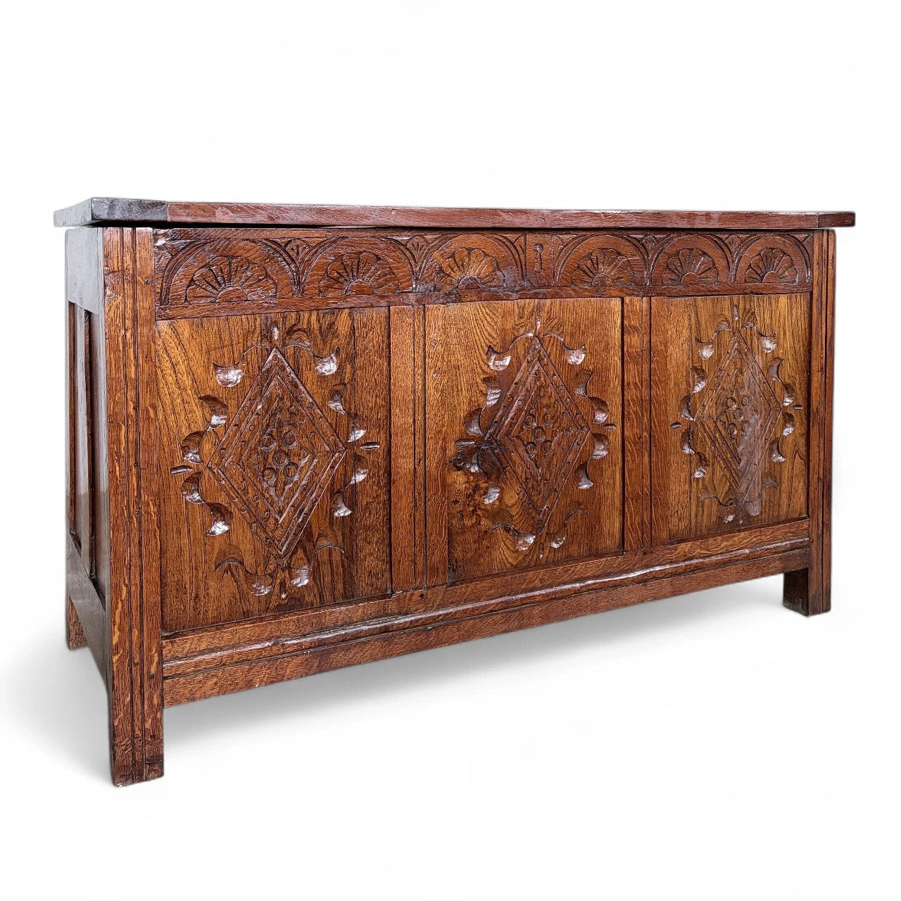Antique Style Carved Oak Blanket Box | Vintage Storage Chest