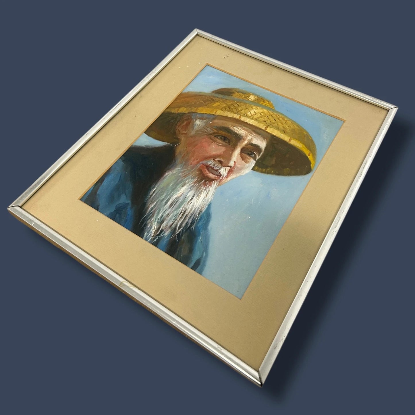 Vintage Chinese Old Man Oil Painting