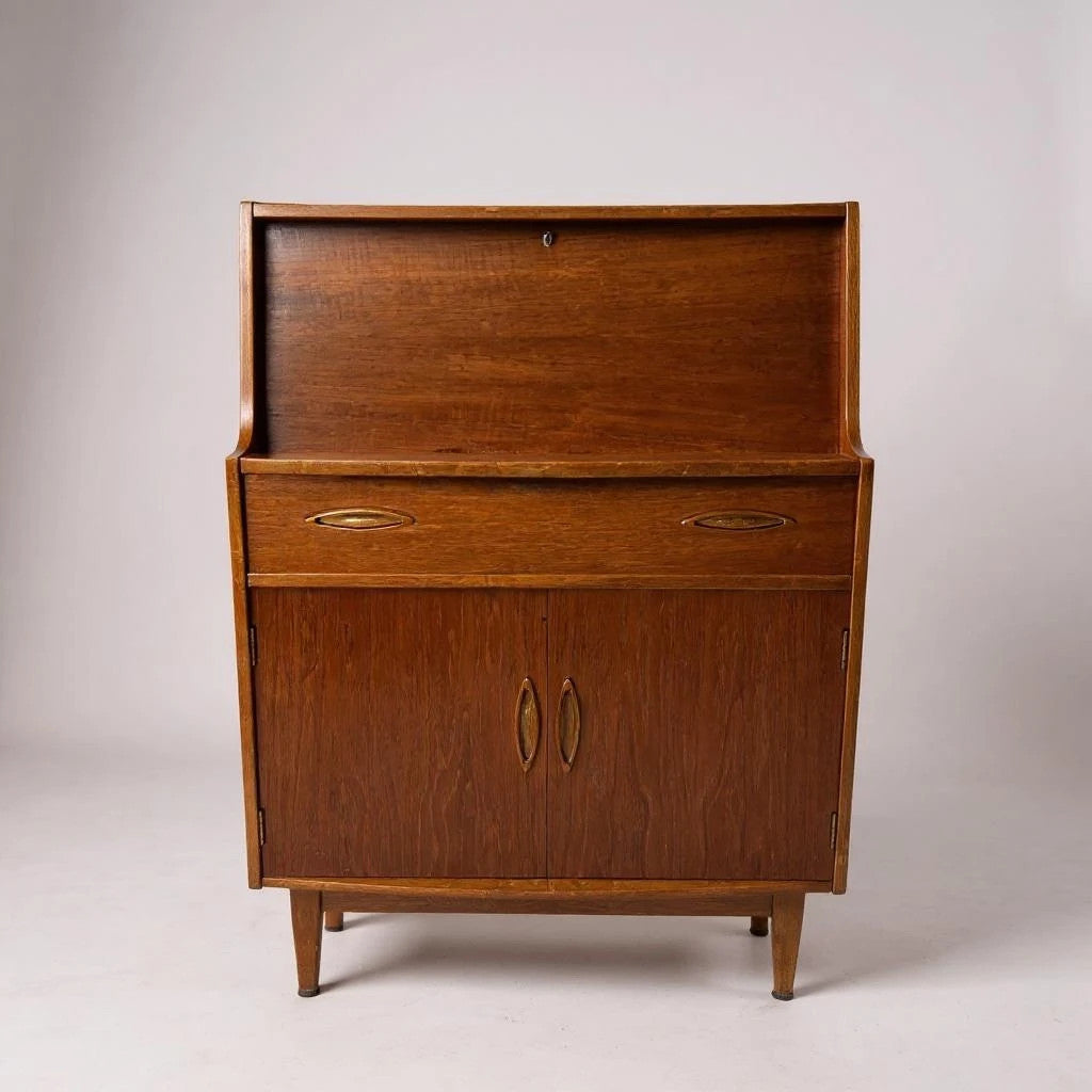 Mid Century Modern Jentique Teak Writing Desk Bureau Cabinet