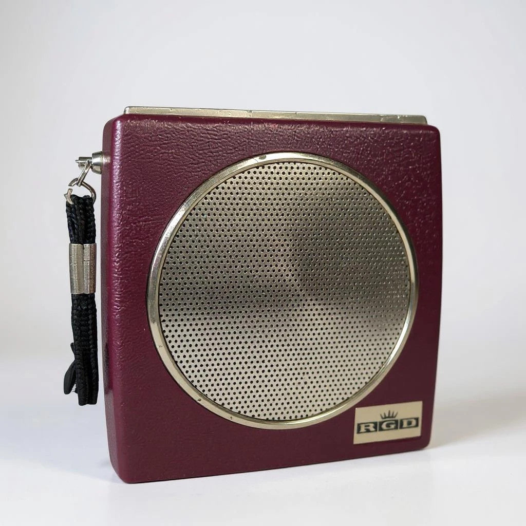 Vintage RGD Burgundy Portable Transistor Radio – 1960s Mid Century Modern Style