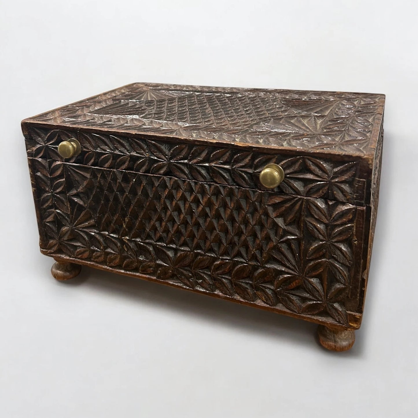 Vintage 1950s Indian Carved Wood Jewellery Box
