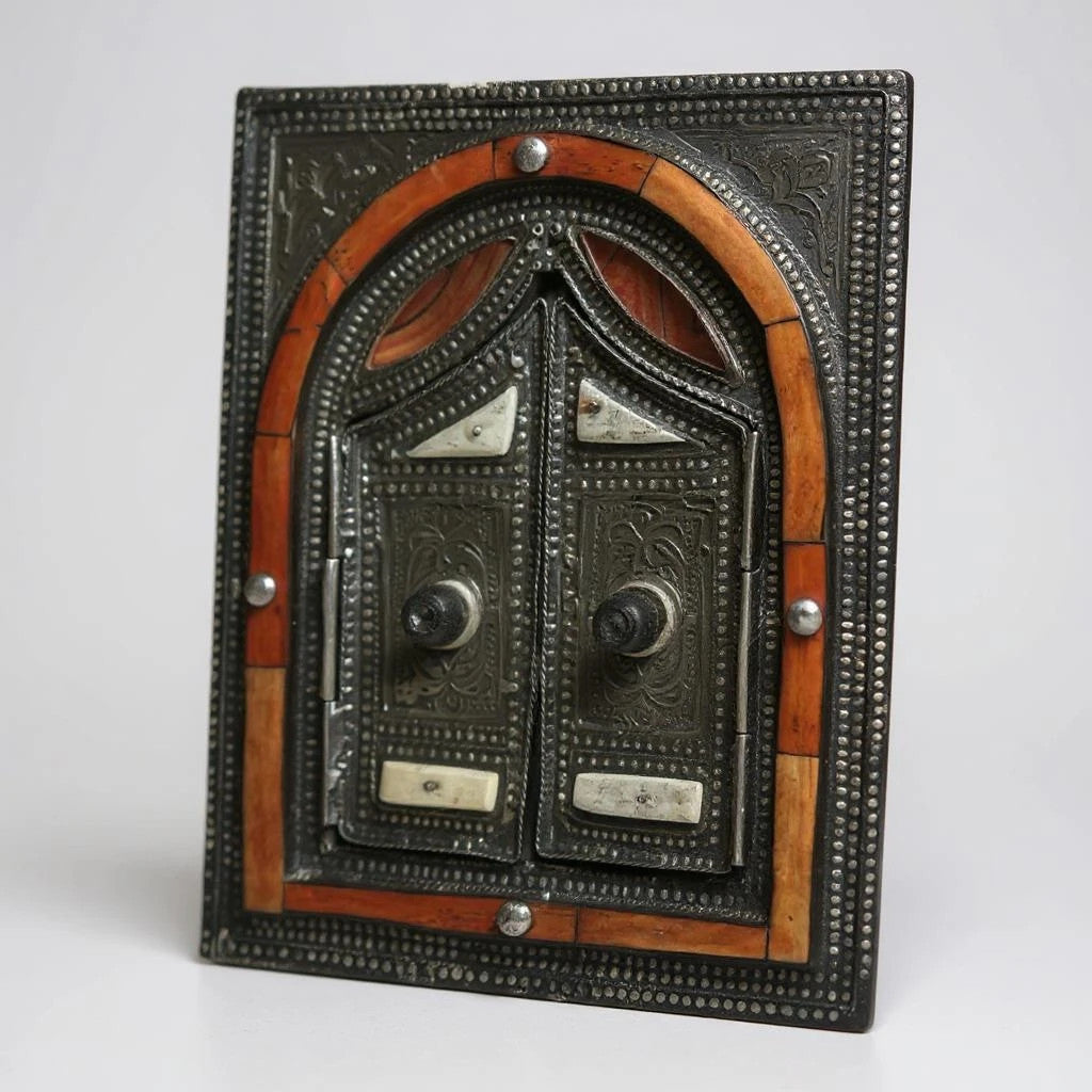 Vintage 1970s Brass and Bone Moroccan Window Mirror