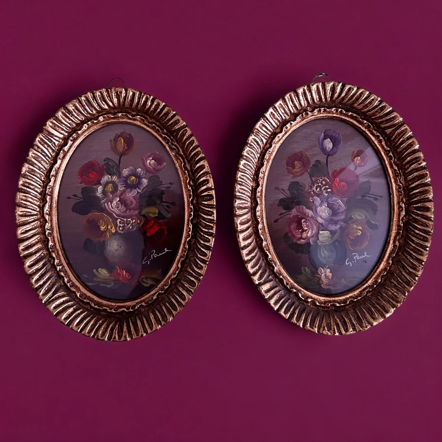 Vintage Pair of Floral Oil Paintings