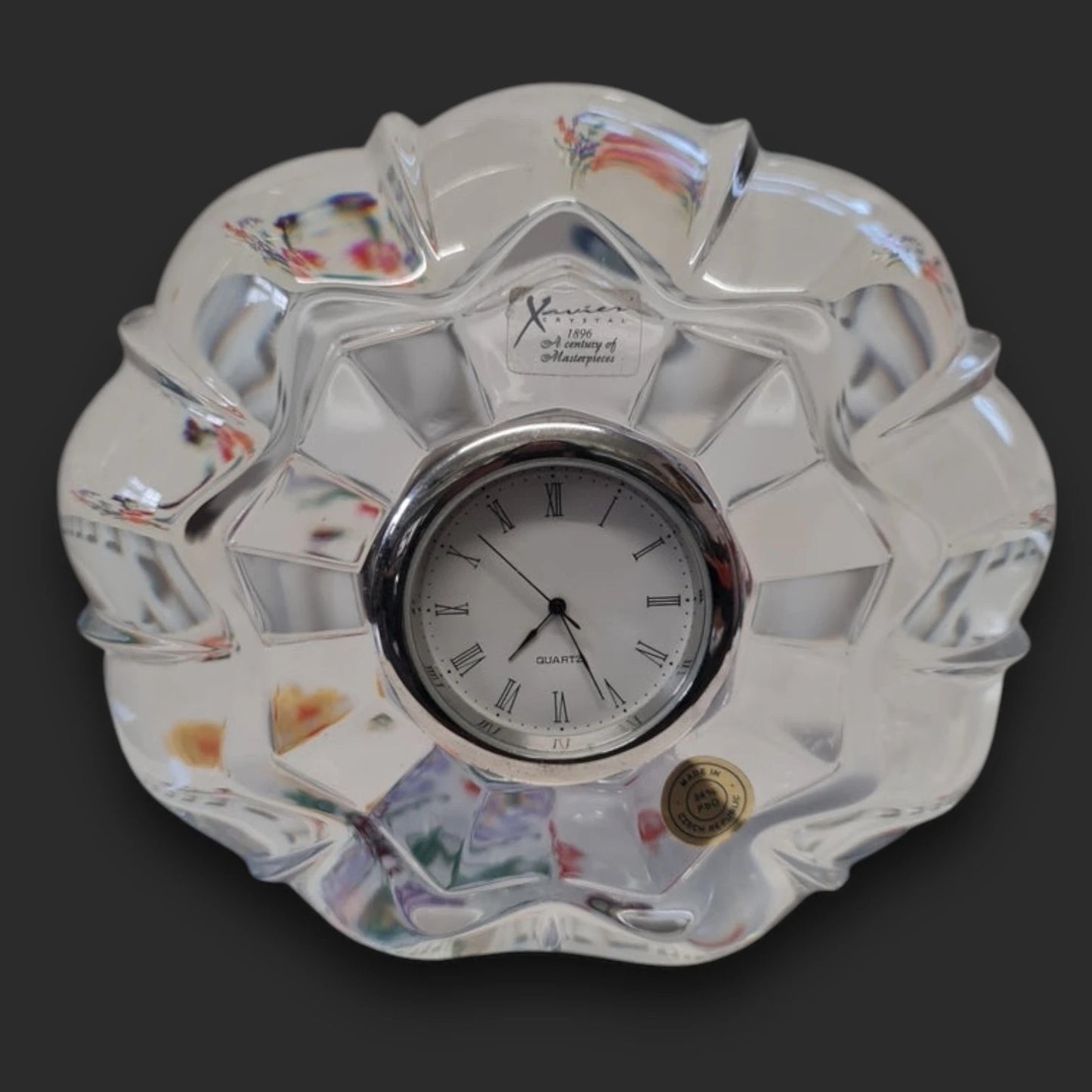 Vintage 90s Czech Crystal Glass Clock
