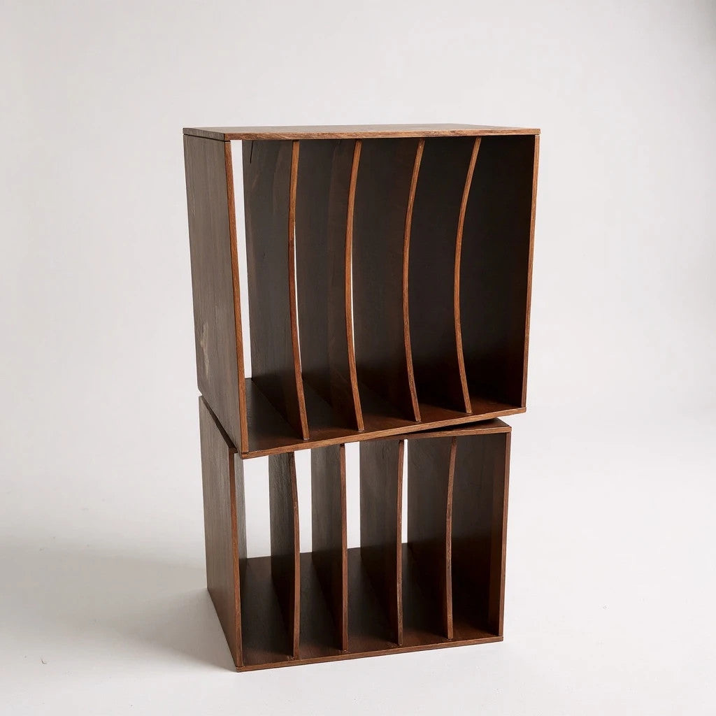 Mid Century modern teak wood vinyl record storage cubes