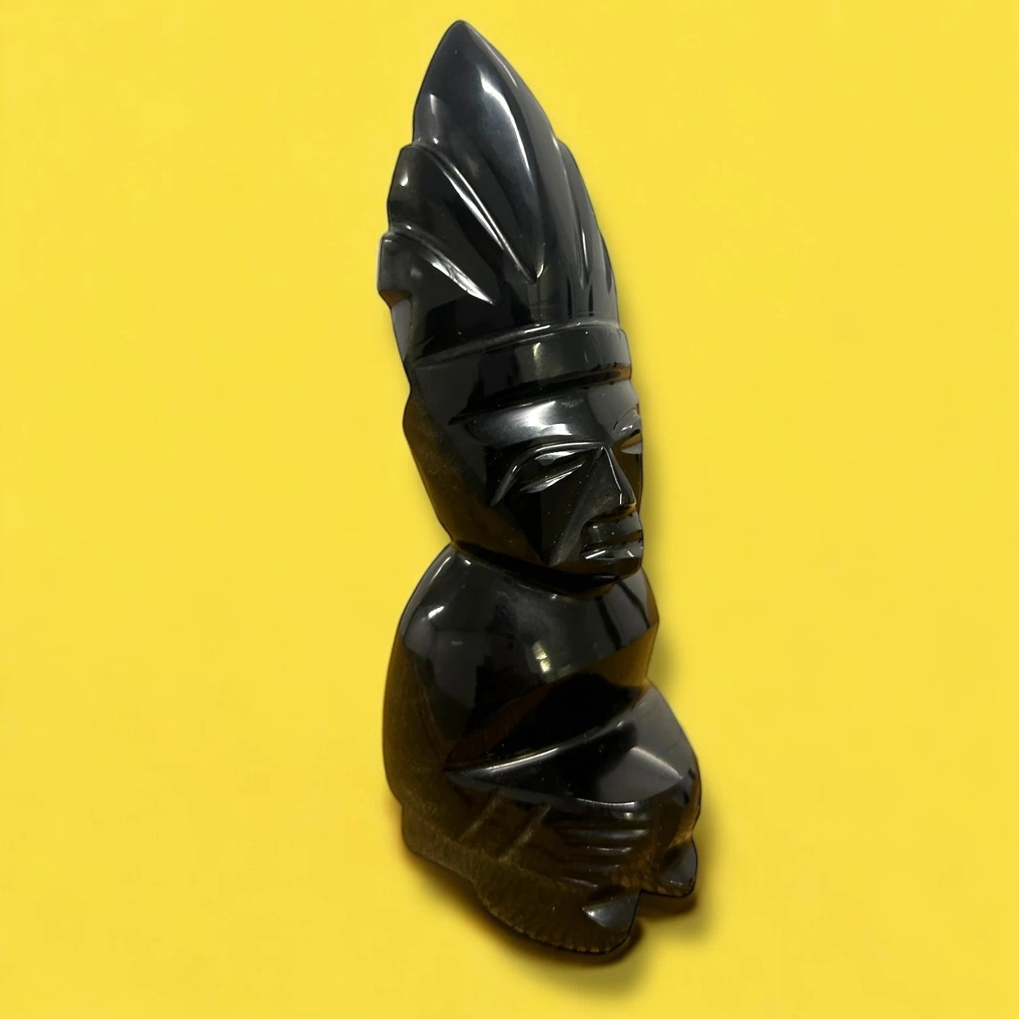 Mid Century Aztec Warrior Obsidian Statue