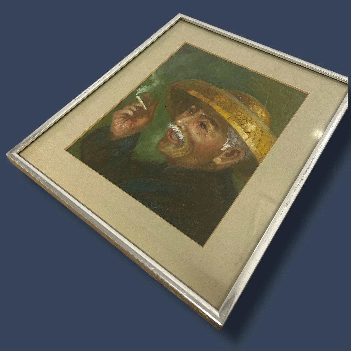 Vintage 1970s Chinese Old Man Oil Painting