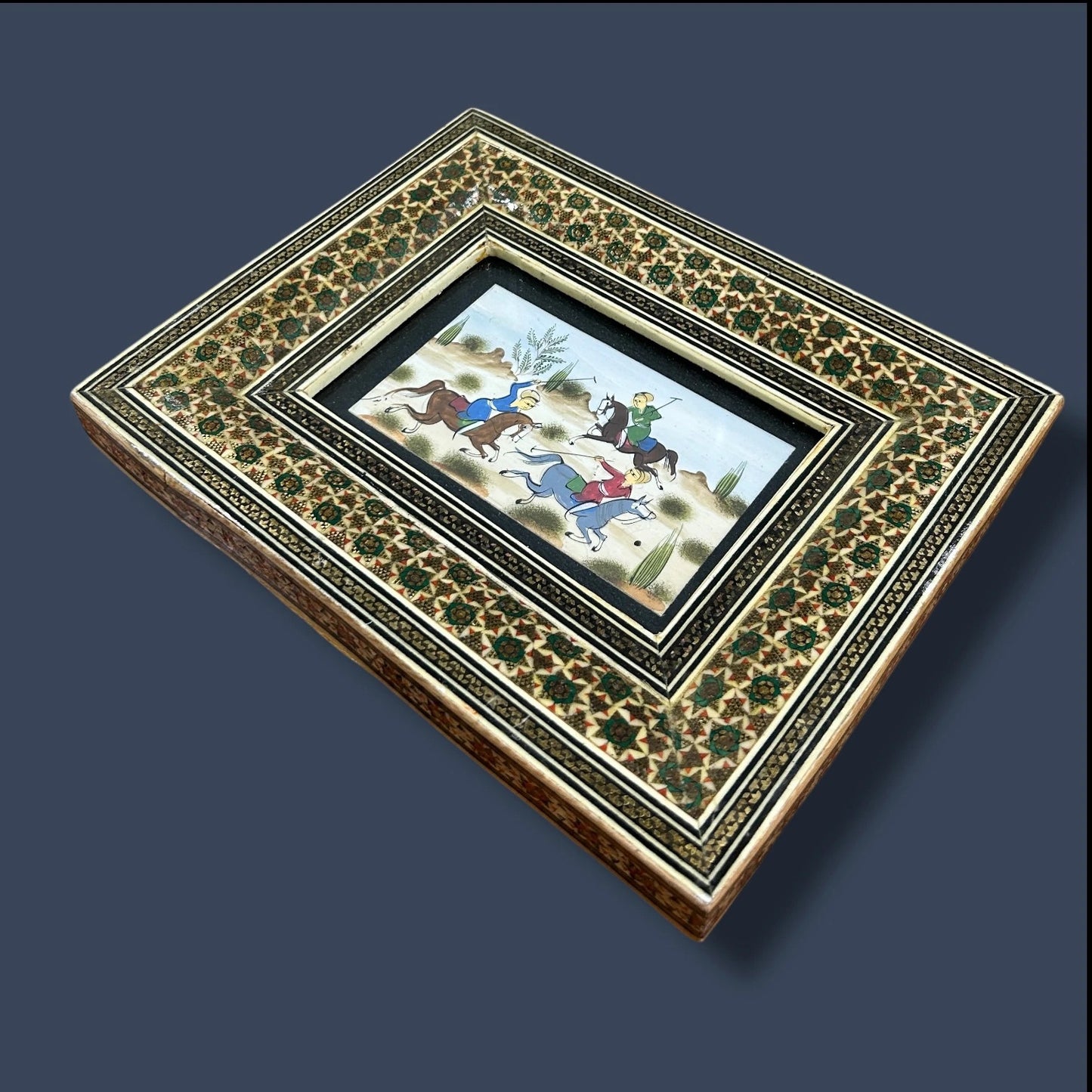 Mid Century Persian Khatam Mosaic Watercolour Painting