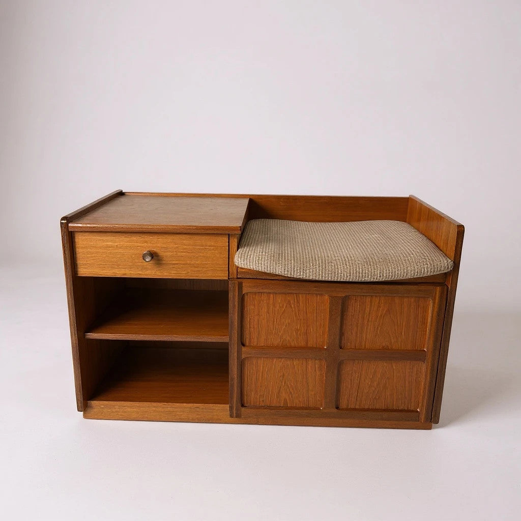Mid Century Modern Teak and Fabric Nathan Telephone Table