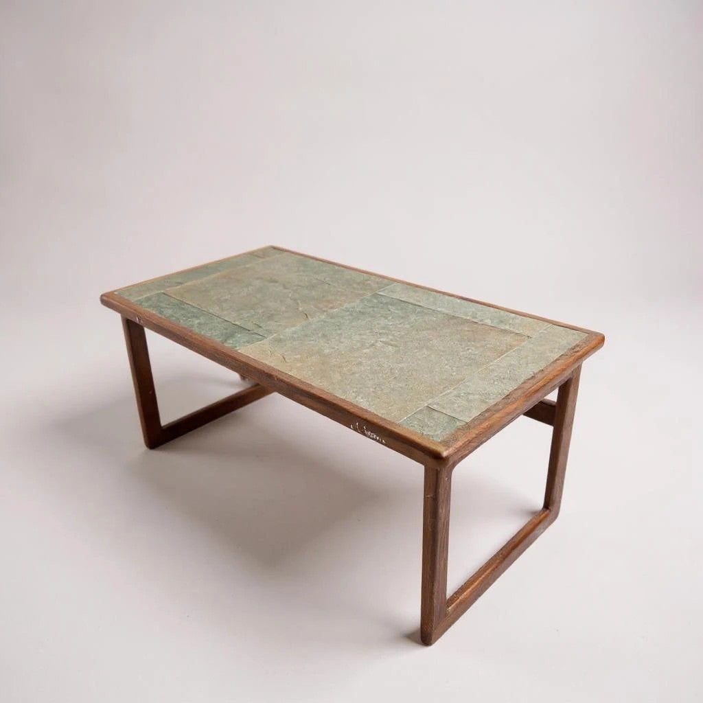Mid Century Modern Danish Teak and Tile Brutalist Coffee Table