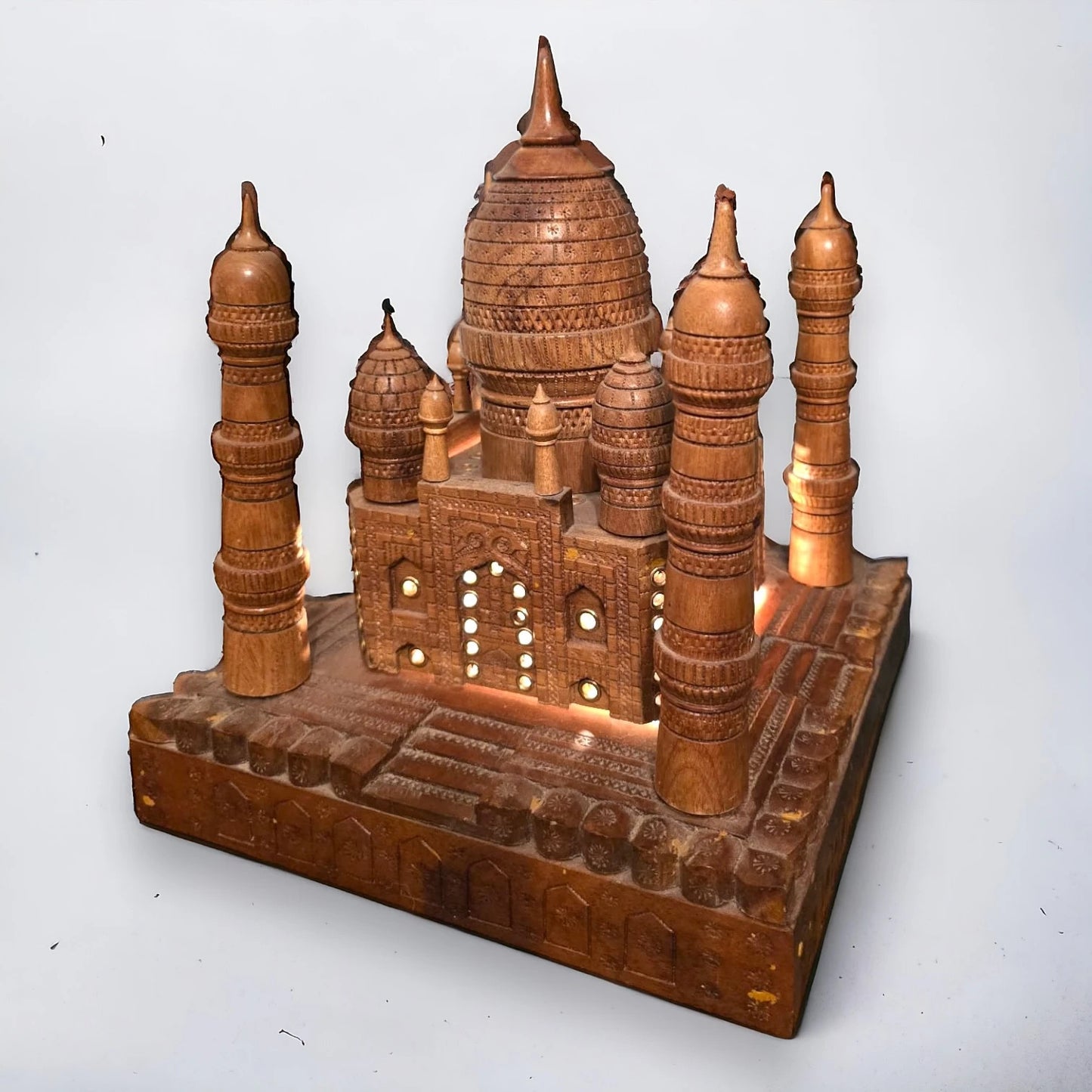 Vintage 1980s Wooden Taj Mahal Light Up Model