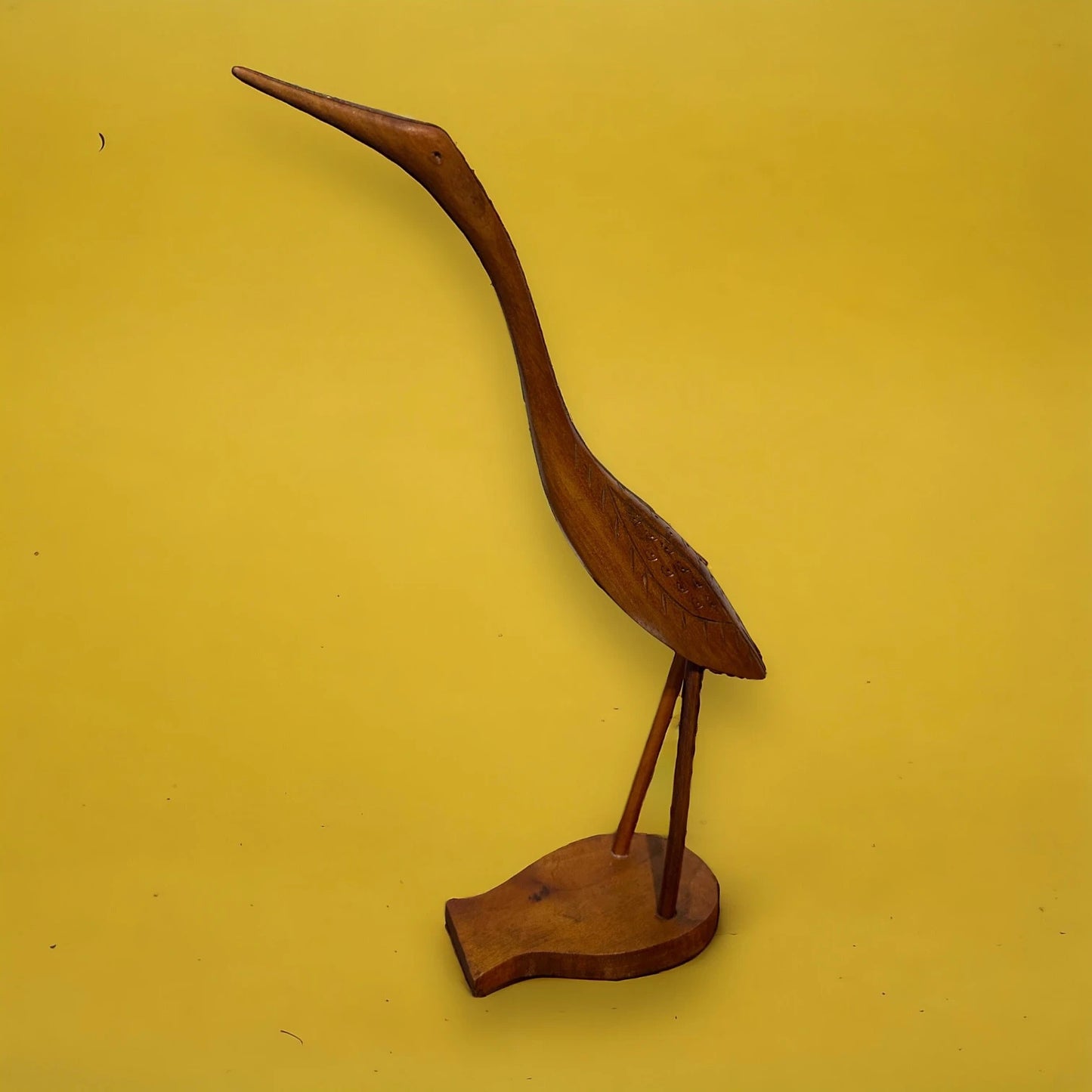 Mid Century Crane Carved Wood Sculpture