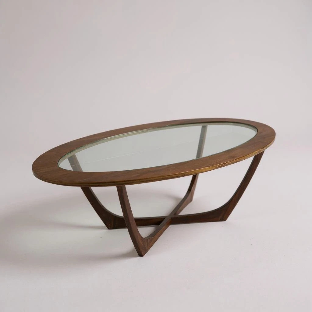 Mid Century Modern Teak Wood and Glass Oval Coffee Table