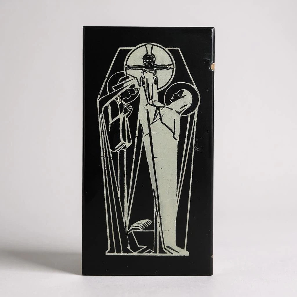 Mid Century Modern Religious Enamel Plaque | Abstract Crucifixion Scene