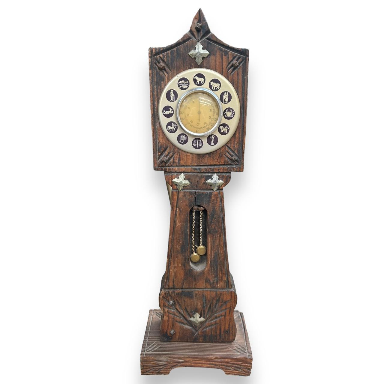 Mid Century Zodiac Carved Wood Barometer