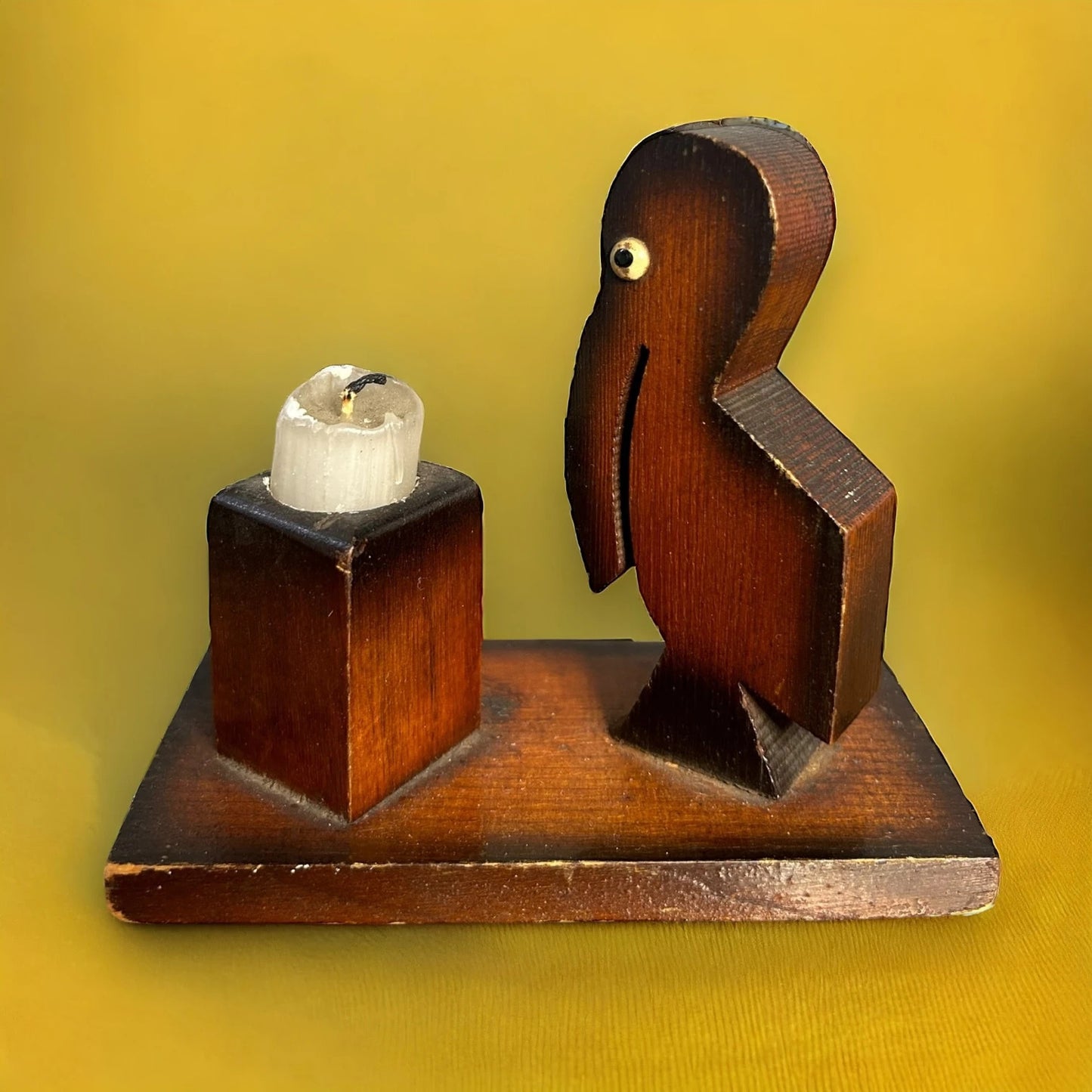 Mid Century Wood Pelican Candle Holder