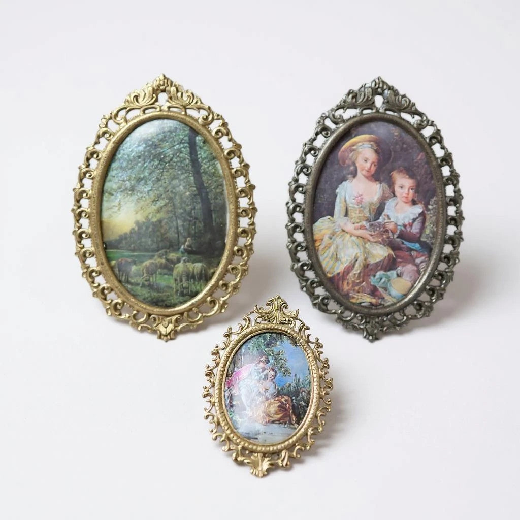 Vintage 1970s Victorian Silk Art Trio in Rococo Gilt Frames | Set of 3 Ornate Silk Textiles