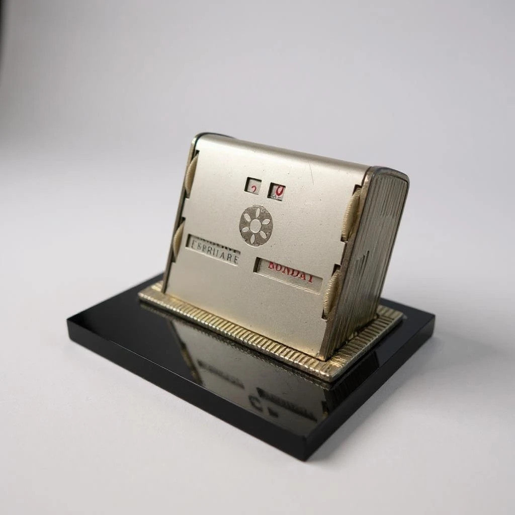 Mid Century modern brass and chrome perpetual desk calendar