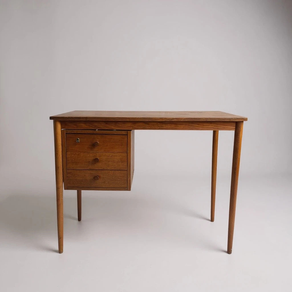 Mid Century Modern Danish Domino Desk – Vintage Floating Drawer Writing Table