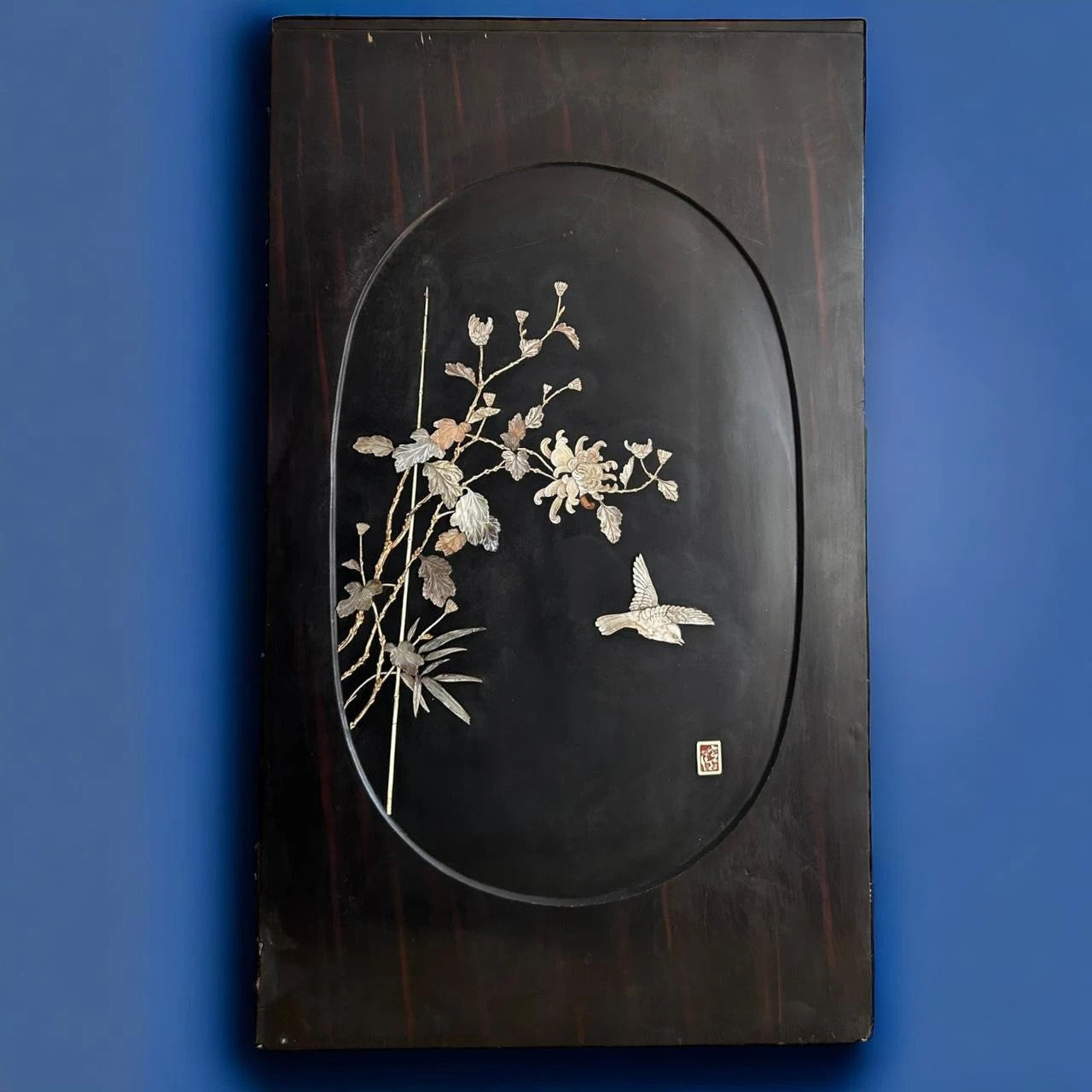 19th Century Japanese Inlaid Meiji Wood Panel