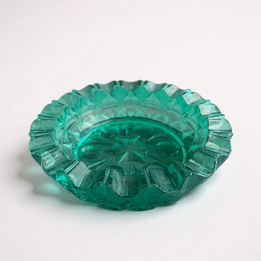 Mid Century Modern Green Glass Ashtray