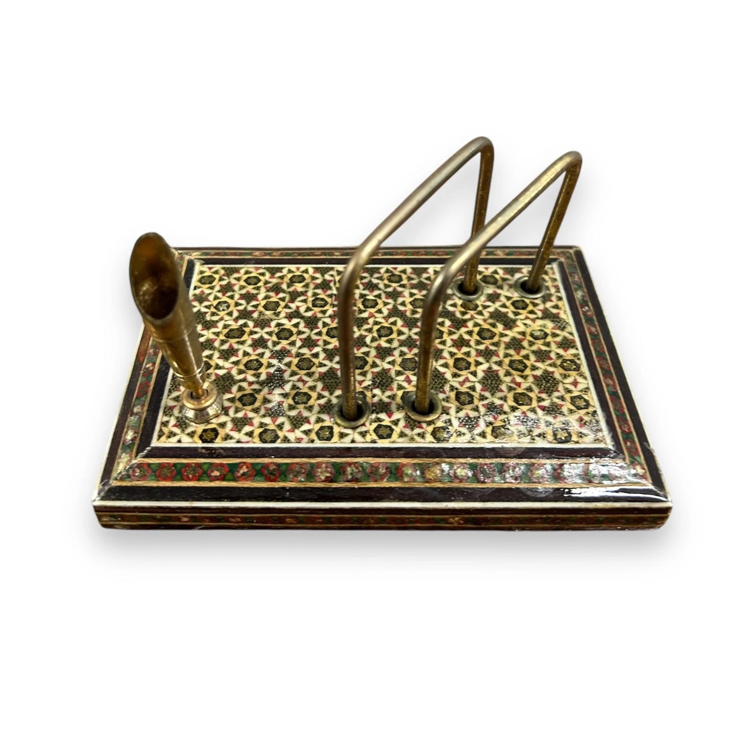 Vintage 1960s Persian Khatam Mosaic Letter Rack