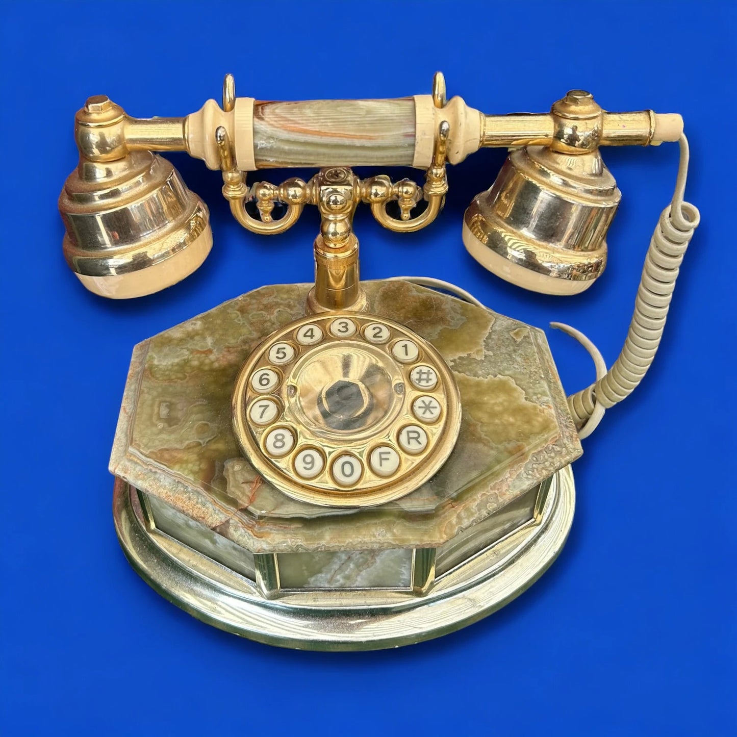 Vintage Made in Italy Telco Brand Green Onyx Marble Retro Telephone