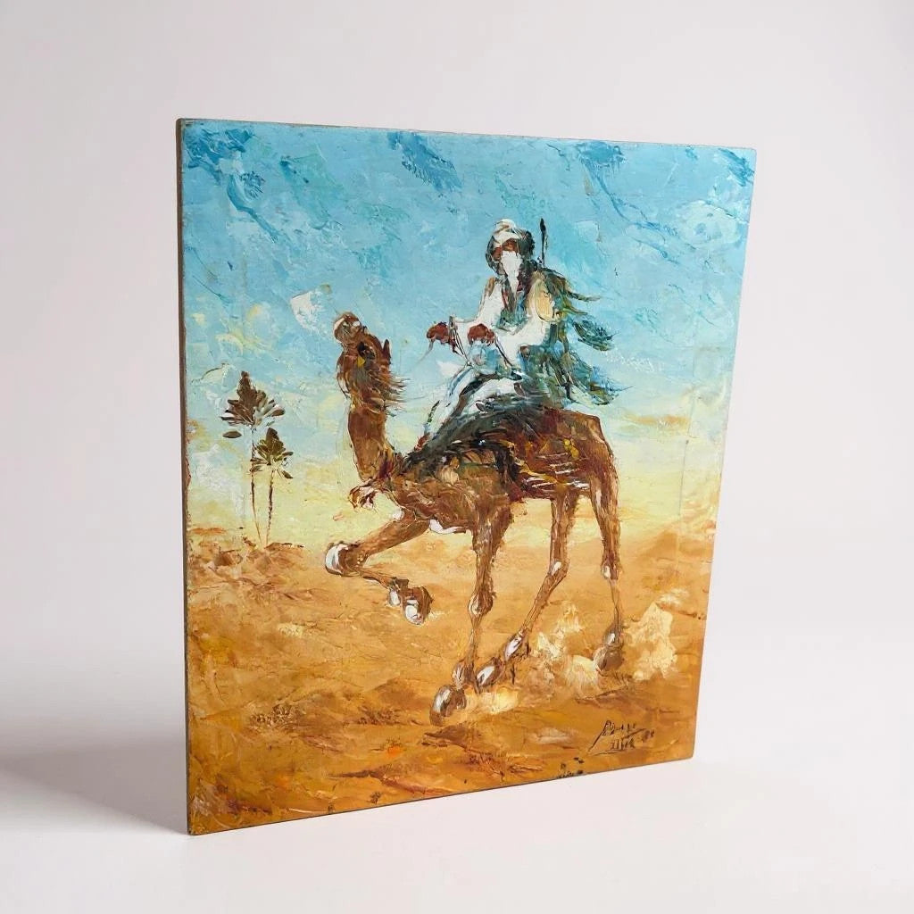 Vintage 1980s Middle Eastern Desert Art oil painting