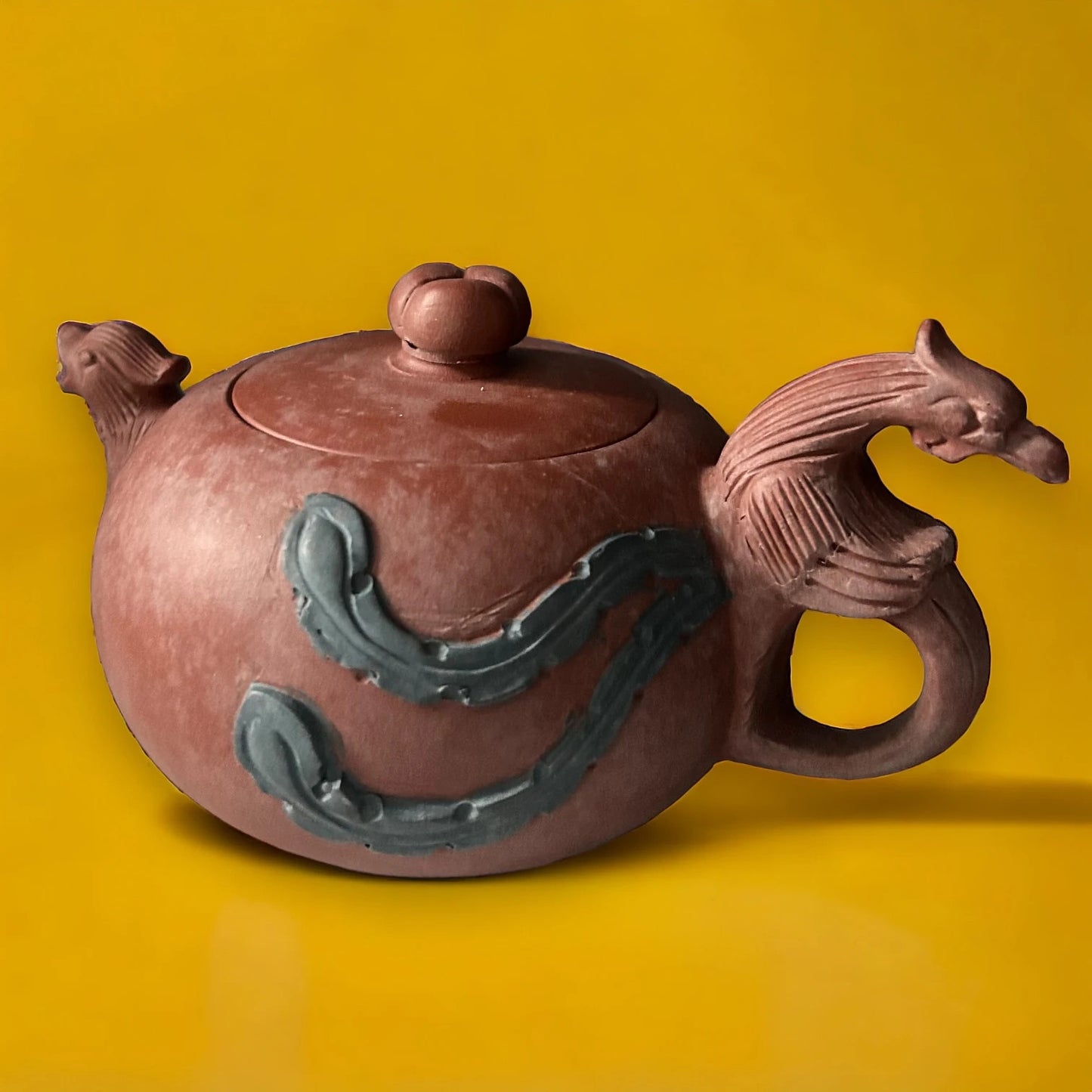 Vintage Yixing Zicha Chinese Carved Terracotta Teapot
