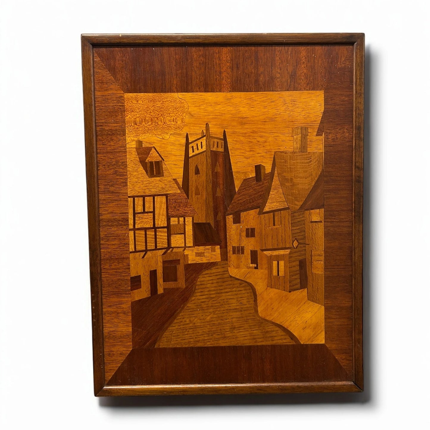 Mid Century Wood Inlaid Marquetry Wood Panel