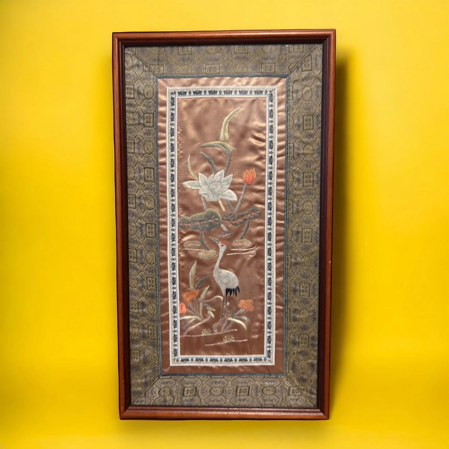 Vintage 1960s Chinese Silk Woven Framed Tapestry