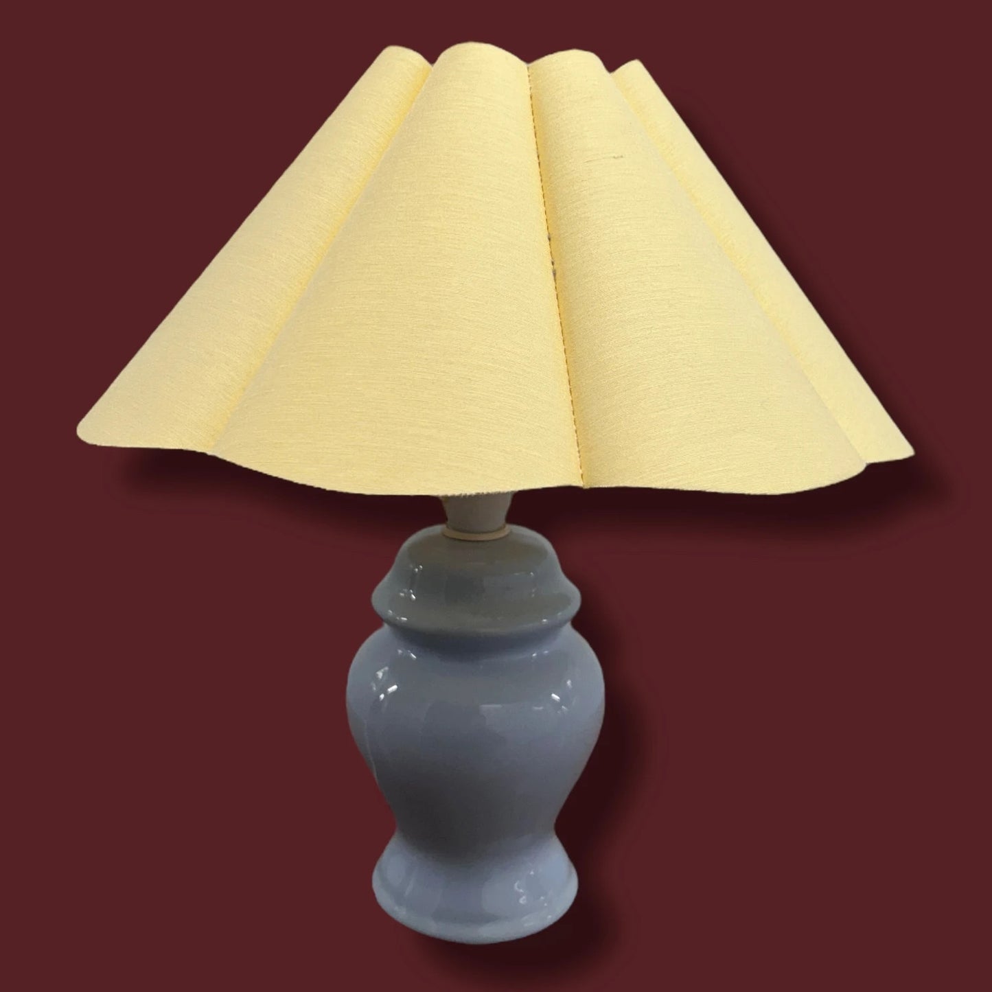 Mid Century Boho Yellow Pleated Shade Blue Ceramic Table Lamp