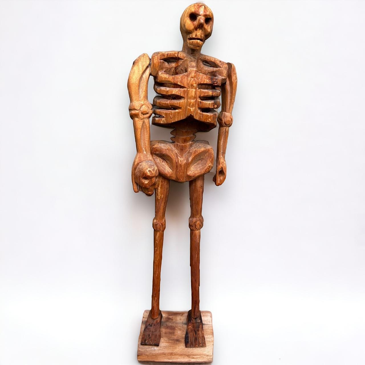 Mid Century Carved Wood Skeleton Sculpture