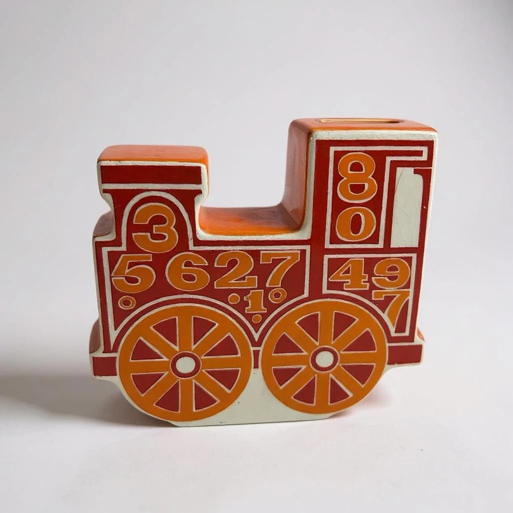 Vintage 1960s Carlton Ware Orange Ceramic Train Money Box | Mid Century Piggy Bank