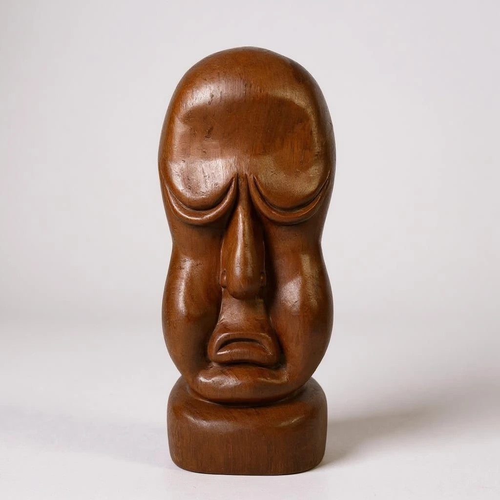 Mid Century Modern Carved Wood Tiki Maui Head Statue