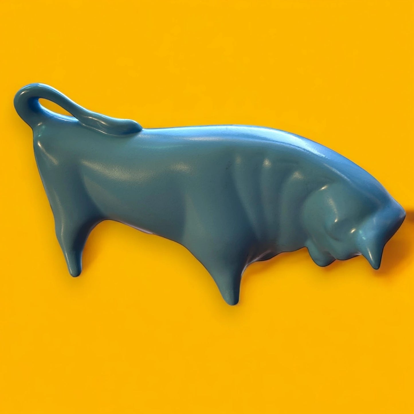 Mid Century Pale Blue Bull Sculpture