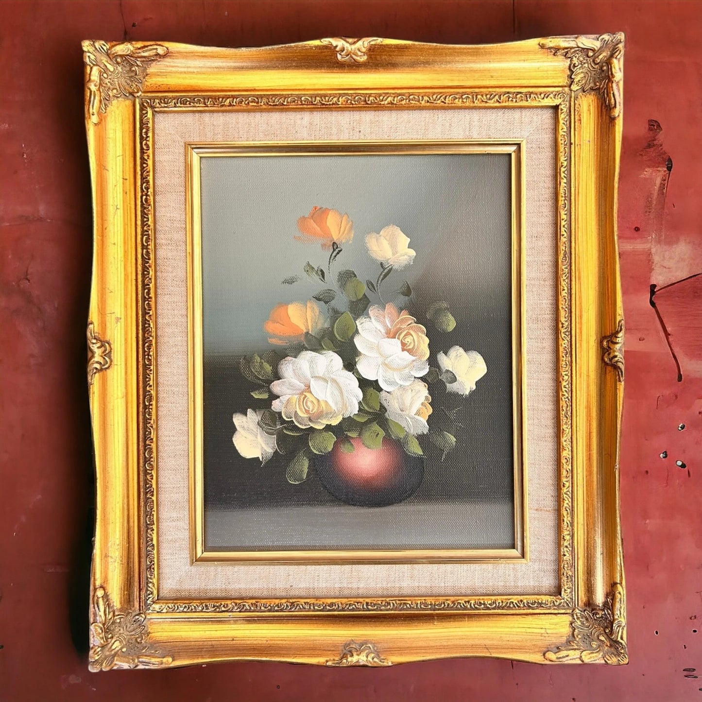 Vintage 1970s Floral Art Gilt Painting