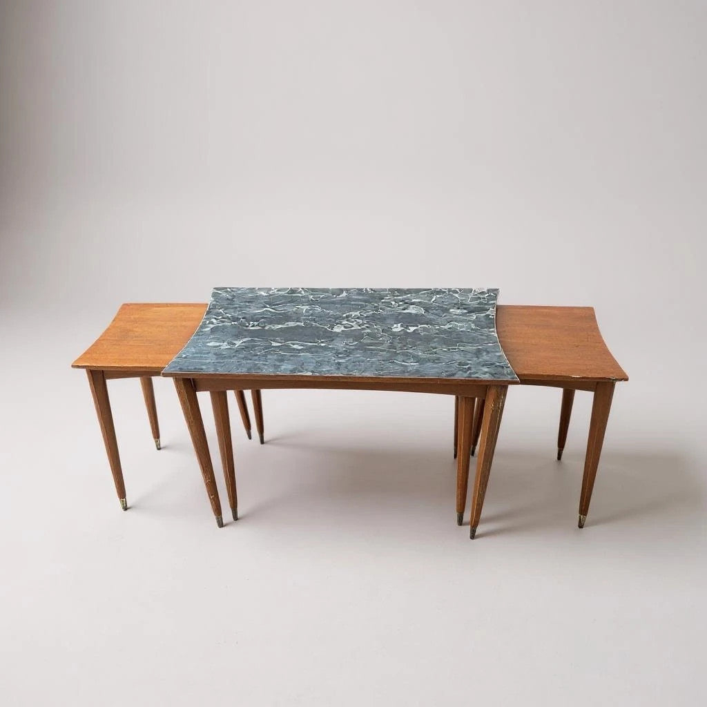 Mid Century Modern Formica and Teak Remploy Nest of Tables