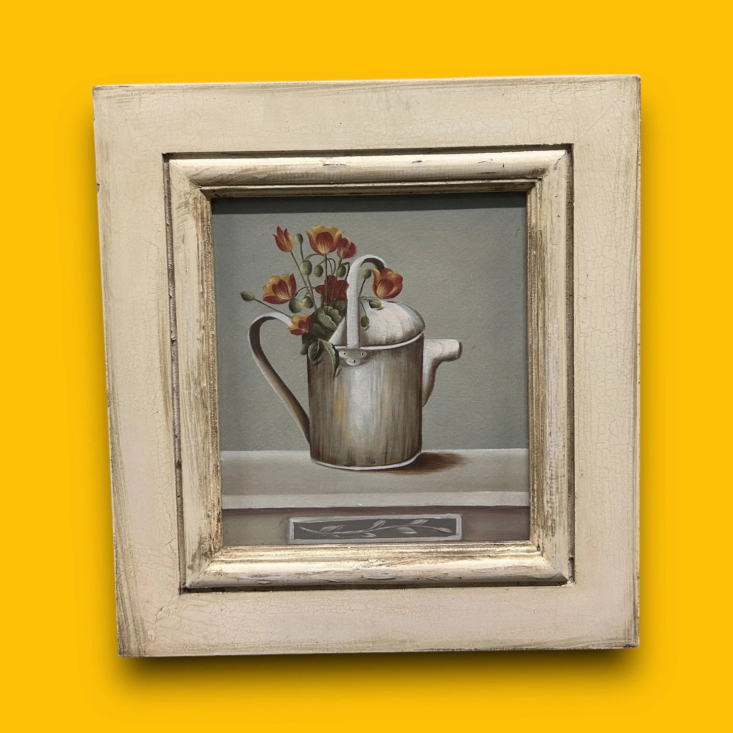 Vintage 1950s Watering Can Oil Painting